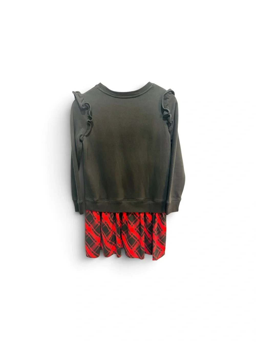 Ralph Lauren Black Ruffle Sweatshirt with Red Plaid Skirt
